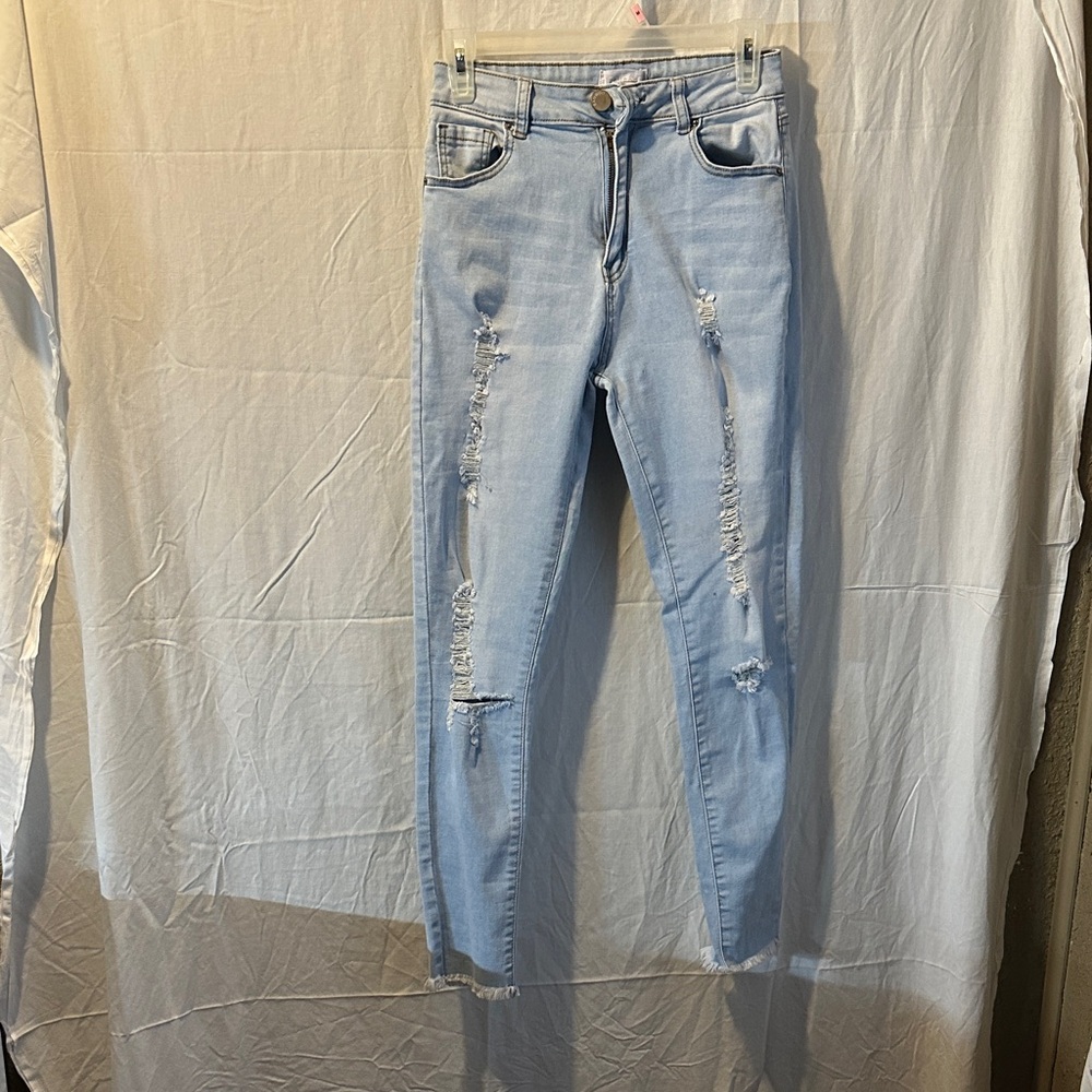 BAMBOO Light Blue Ripped Skinny Jeans